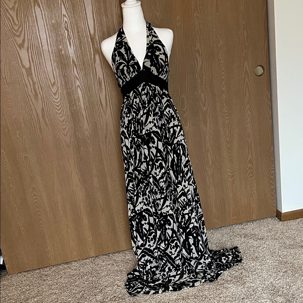 BCBGMaxAzria Black and Cream Patterned Maxi Dress